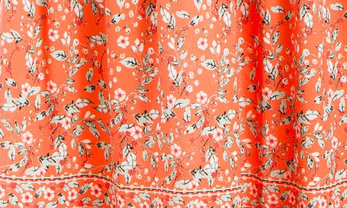 Shop Max Studio Ruffle Collar Print Tiered Maxi Dress In Papaya/leafy Cherry Blossoms