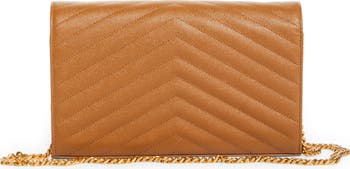 Cassandre classic chain wallet in powder grain leather dark beige