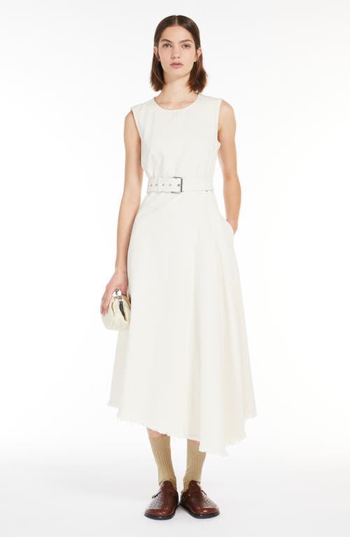 Shop Weekend Max Mara Durata Belted Asymmetric Cotton Dress In Ecru