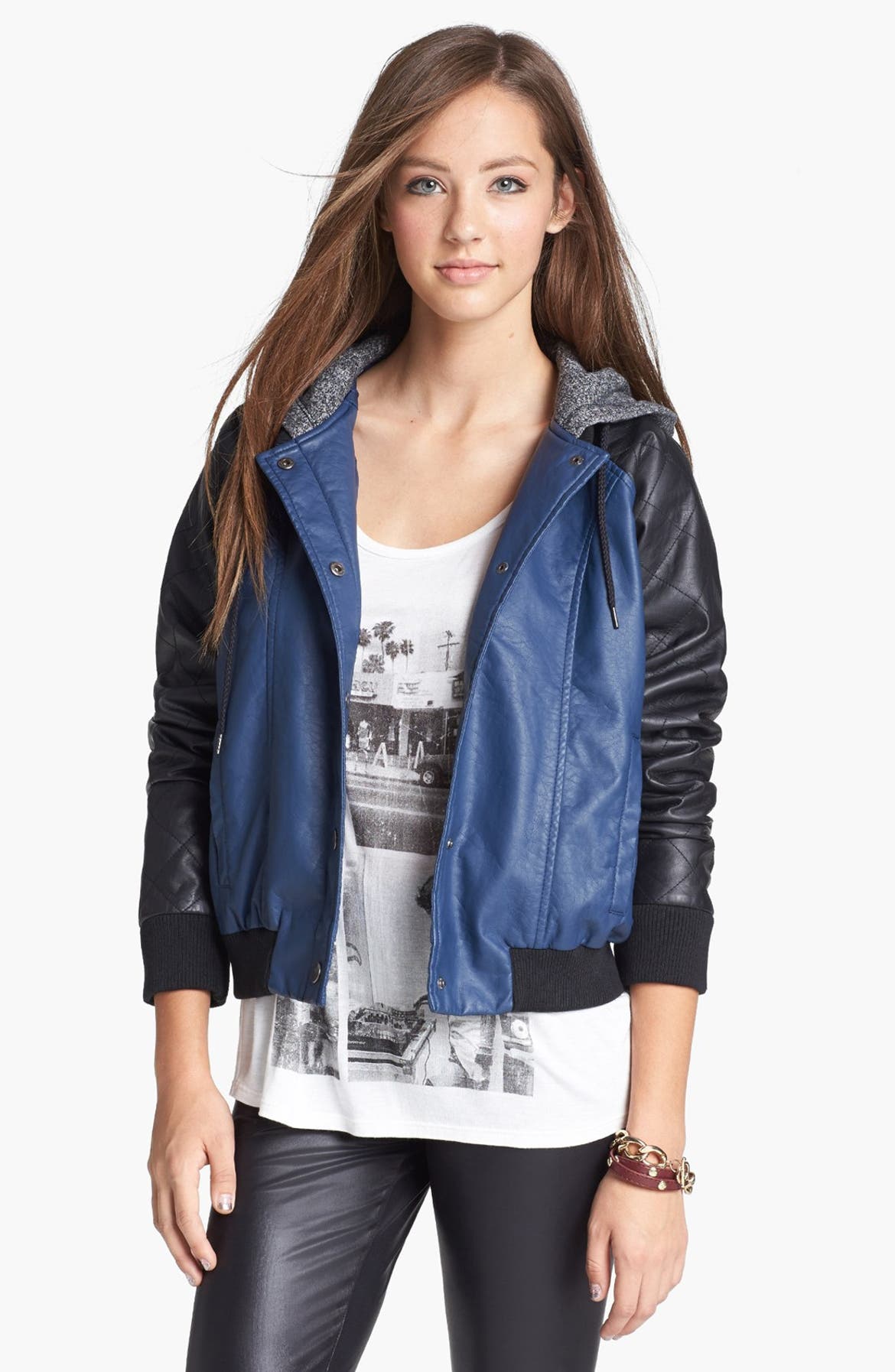 Jack Hooded Faux Leather Jacket (Juniors) | Nordstrom