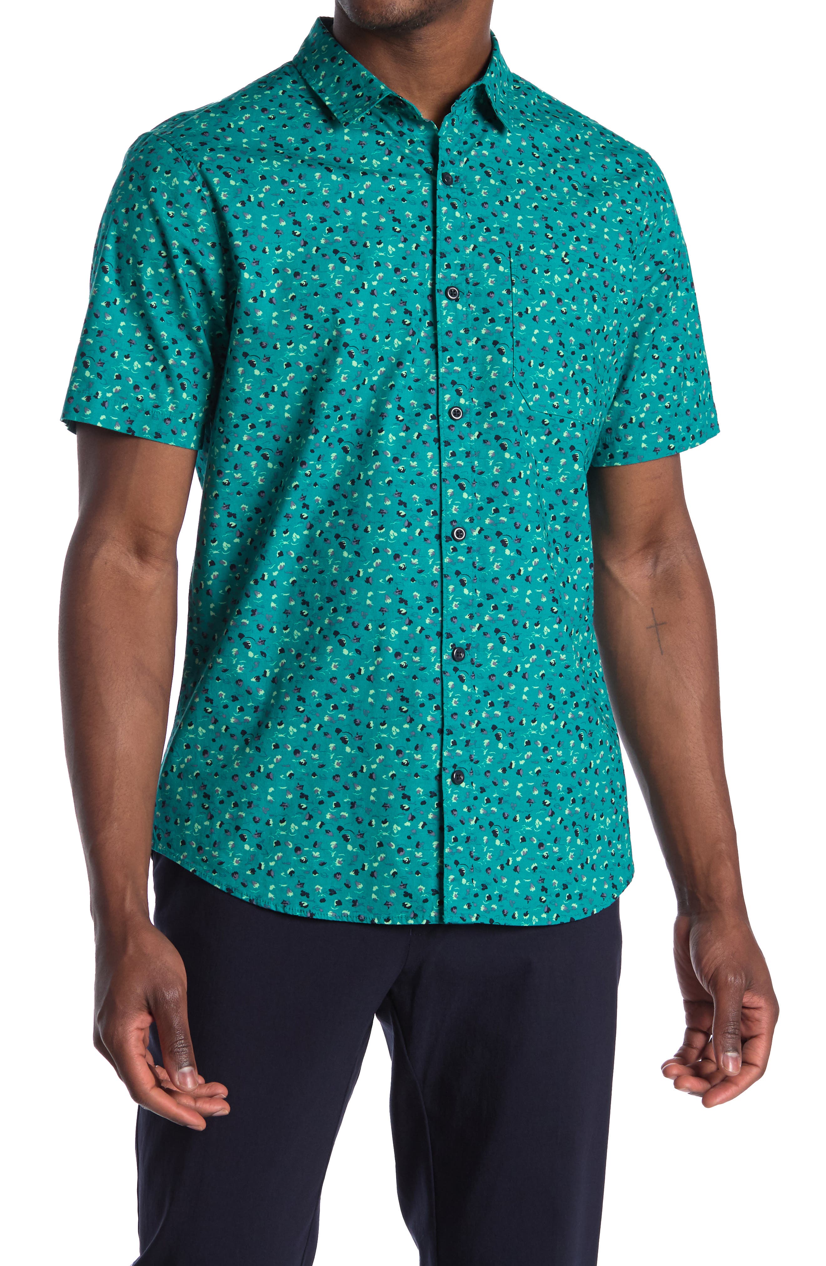 Abound Mini Print Regular Fit Shirt In Turquoise/aqua