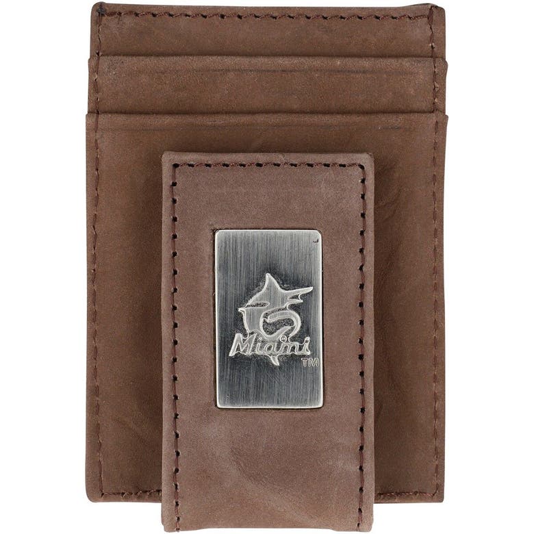 Eagles Wings Miami Marlins Leather Front Pocket Wallet In Brown