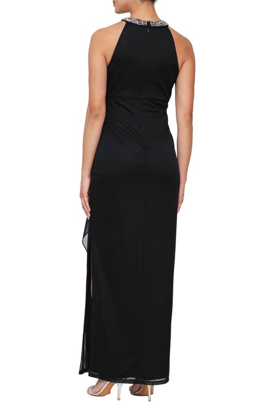 Shop Alex Evenings Embellished Halter Ruched Column Formal Gown In Black