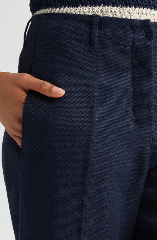Shop Max Mara Cadice Linen Blend Crop Pants In Navy