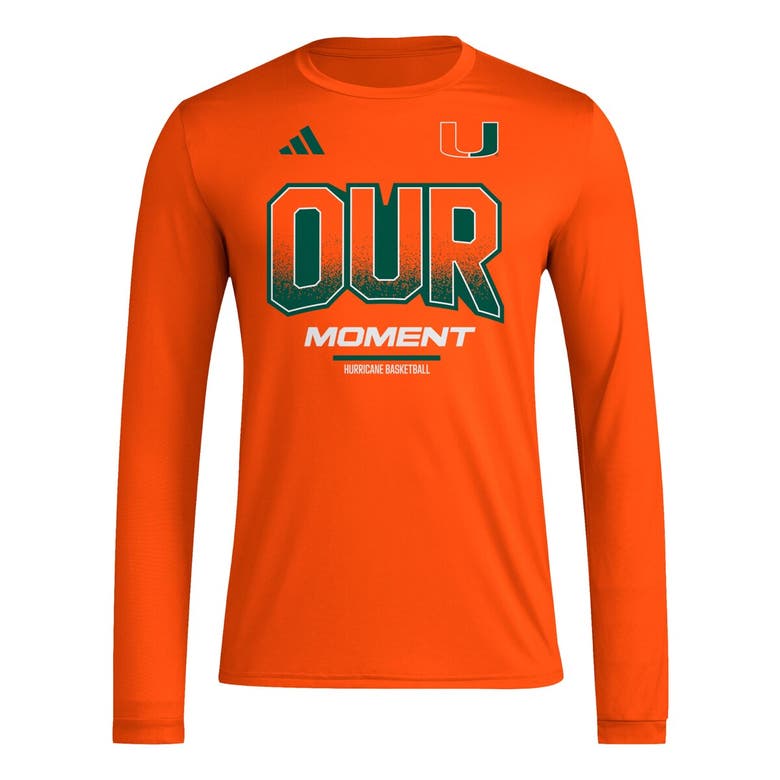 Shop Adidas Originals Unisex Adidas  Orange Miami Hurricanes 2024 On-court Bench Our Moment Long Sleeve T-shirt