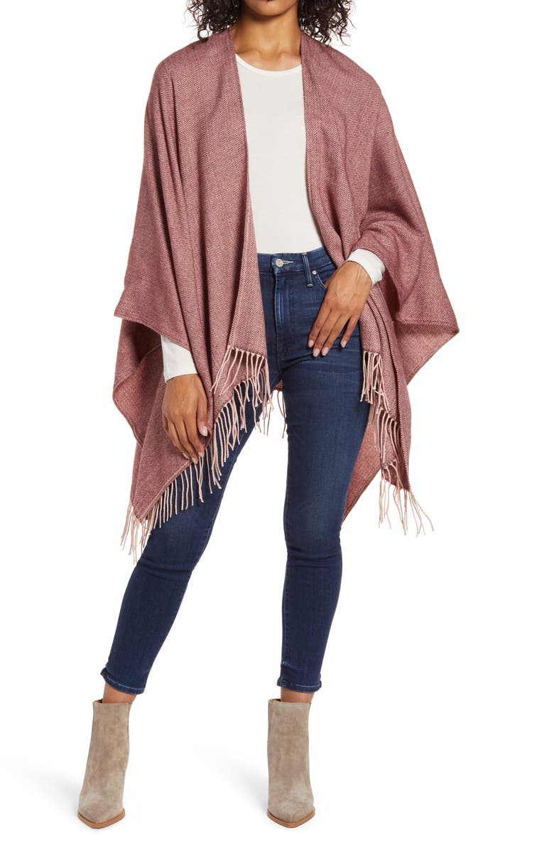 NORDSTROM Fringe Ruana, Main, color, BURGUNDY COMBO
