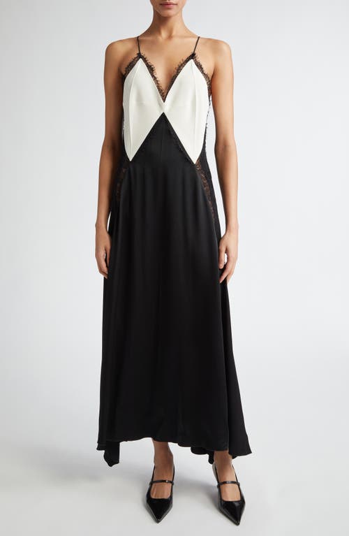 Shop Victoria Beckham Lace Inset Midi Slipdress In Ivory/black