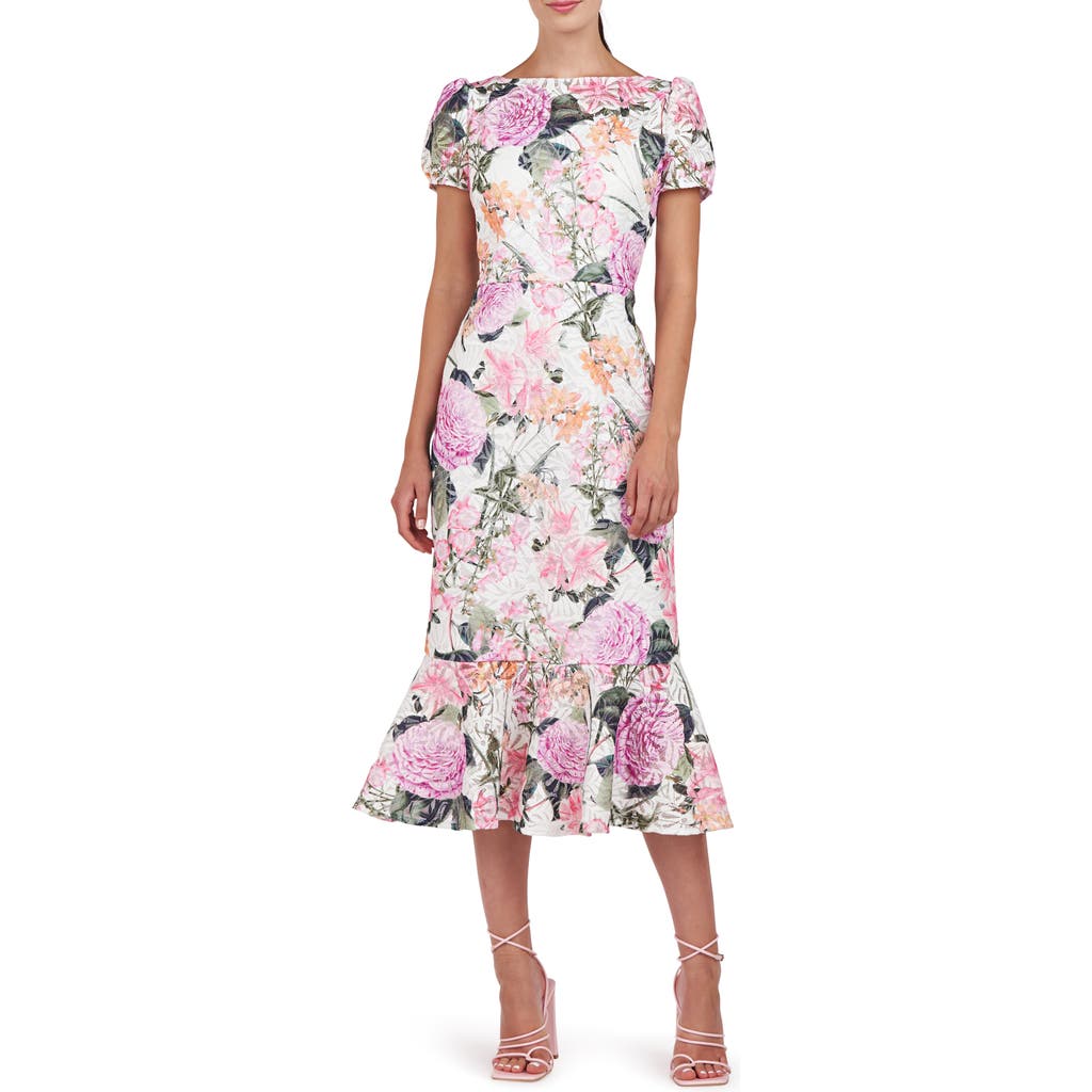 Shop Kay Unger Fern Floral Lace Midi Cocktail Dress In Rose Violet/ivory