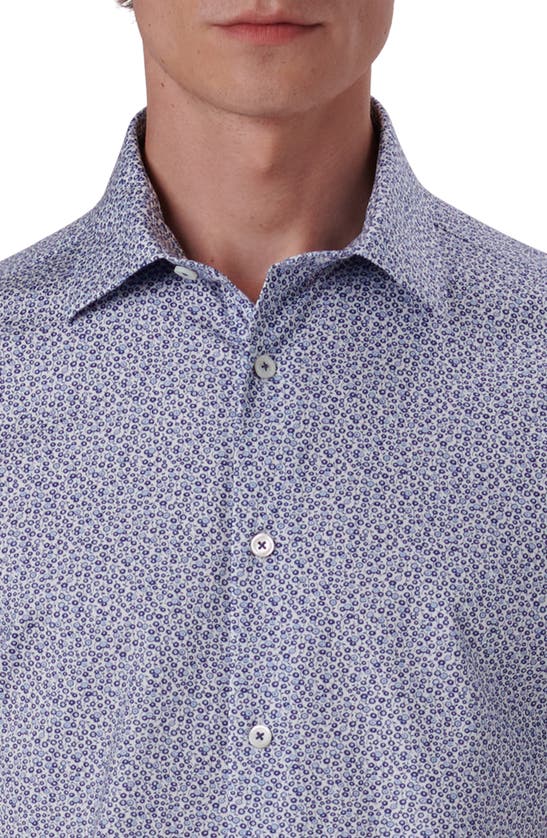 Shop Bugatchi Miles Ooohcotton® Floral Print Short Sleeve Button-up Shirt In Classic Blue