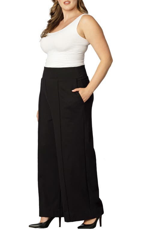 Kiyonna High Waist Wide Leg Ponte Pants In Black Noir