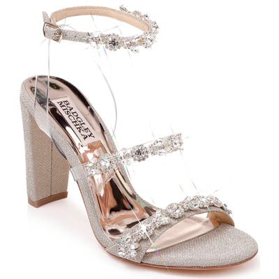 Badgley Mischka Adel Crystal Embellished Ankle Strap Sandal, Metallic