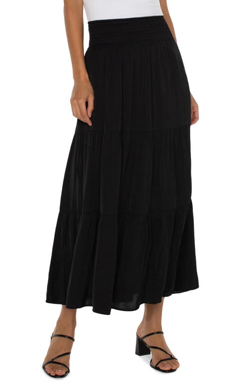 Tiered Sateen Maxi Skirt in Black