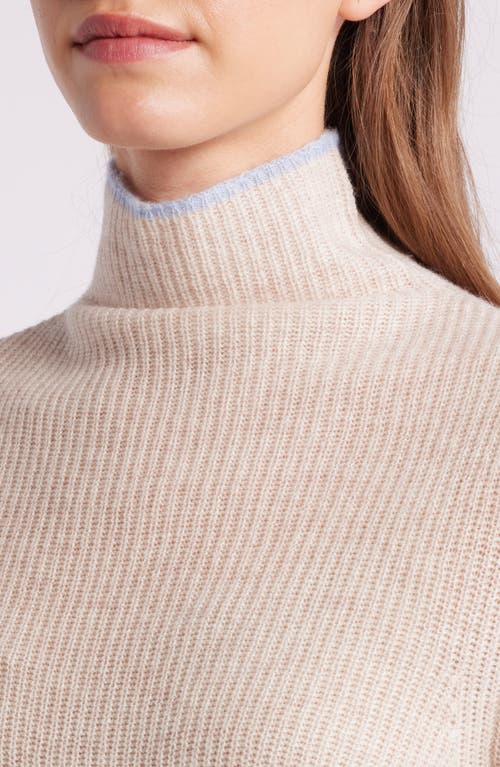 Shop Griffen Funnel Neck Wool & Cashmere Rib Sweater In Oat/light Blue