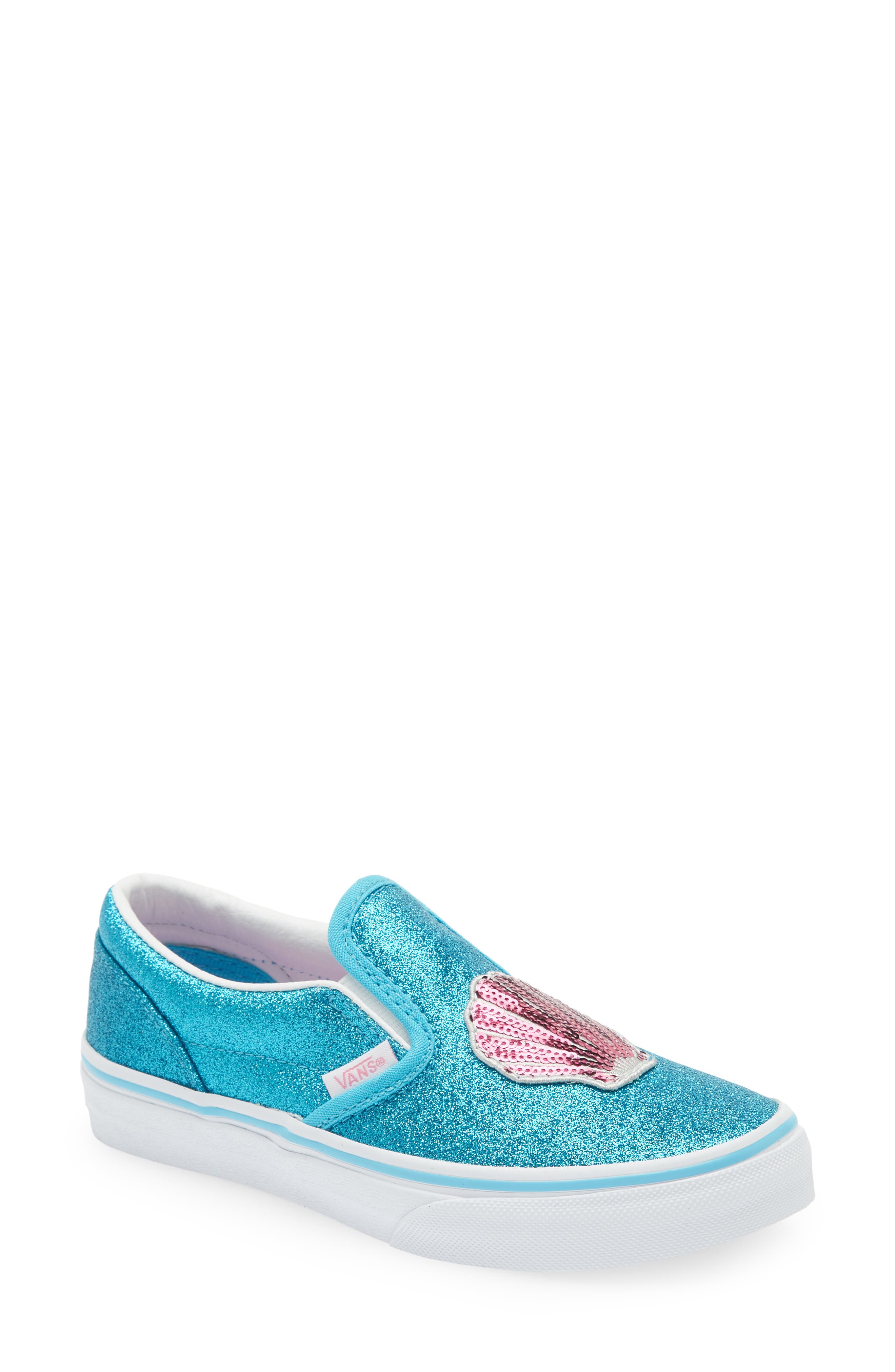 Vans Kids' Classic Slip-On Sneaker in Sequin Patch Shell/Blue Atol