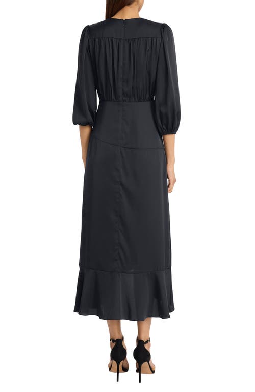 Donna Morgan For Maggy Three-quarter Sleeve Faux Wrap Midi Dress In Black