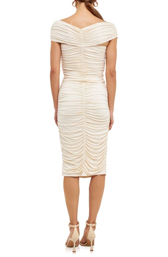 Endless Rose Off The Shoulder Ruched Midi Dress In Cream