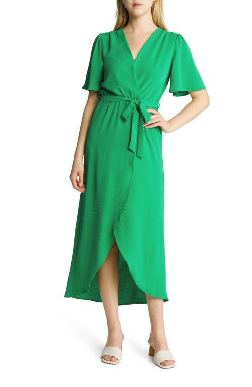 Flutter Sleeve Faux Wrap Maxi Dress in Green