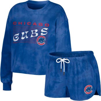 WEAR by Erin Andrews Women's WEAR by Erin Andrews Royal Chicago Cubs  Tie-Dye Cropped Pullover Sweatshirt & Shorts Lounge Set