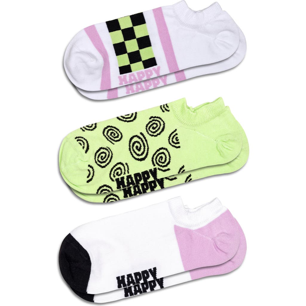 Happy Socks Checked Stripe No Show Socks In White Multi