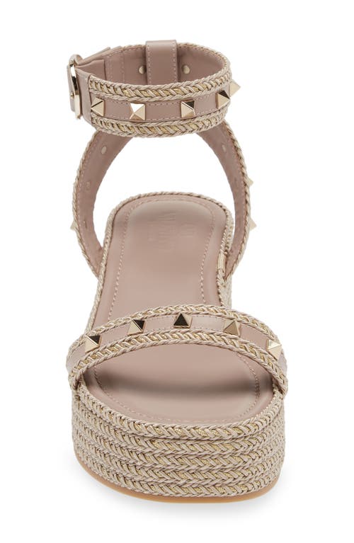 Shop Valentino Garavani Rockstud Torchon Espadrille Wedge Sandal In Poudre