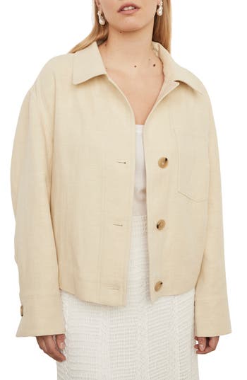Vince Cropped Twill Linen-blend Jacket In Lemon Stone