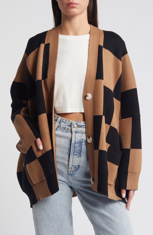 Love You Oversize Cardigan in Black And Latte