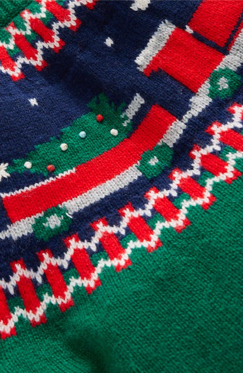 Shop Mini Boden Kids' Christmas Train Fair Isle Sweater In Jewel Green Train