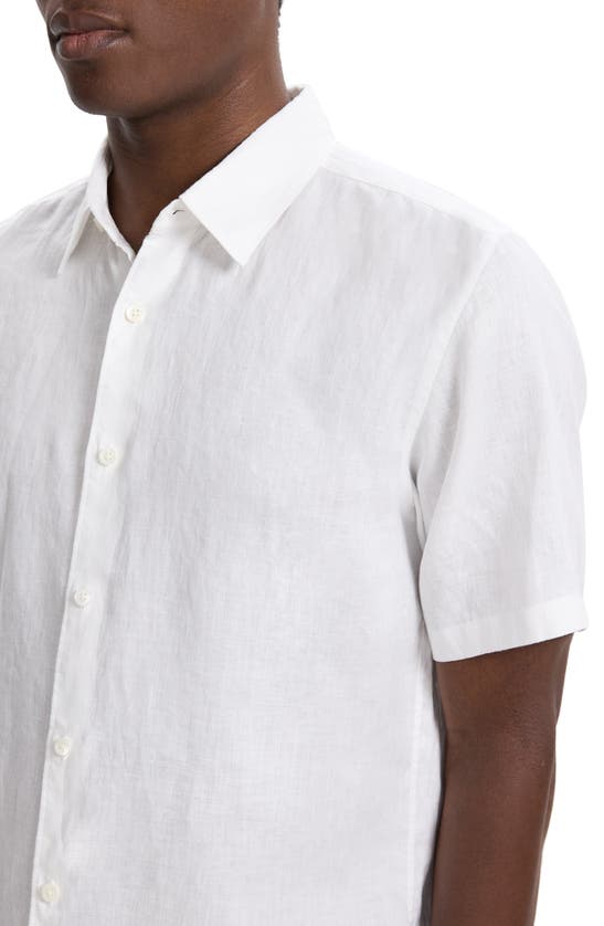 Shop Theory Irving Solid Short Sleeve Linen Button-up Shirt In White
