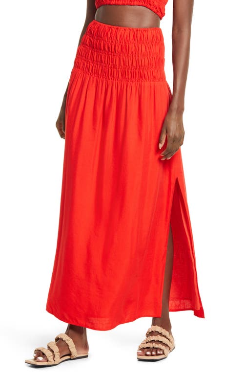 Marsha Linen & Cotton Maxi Skirt in Fiery Orange