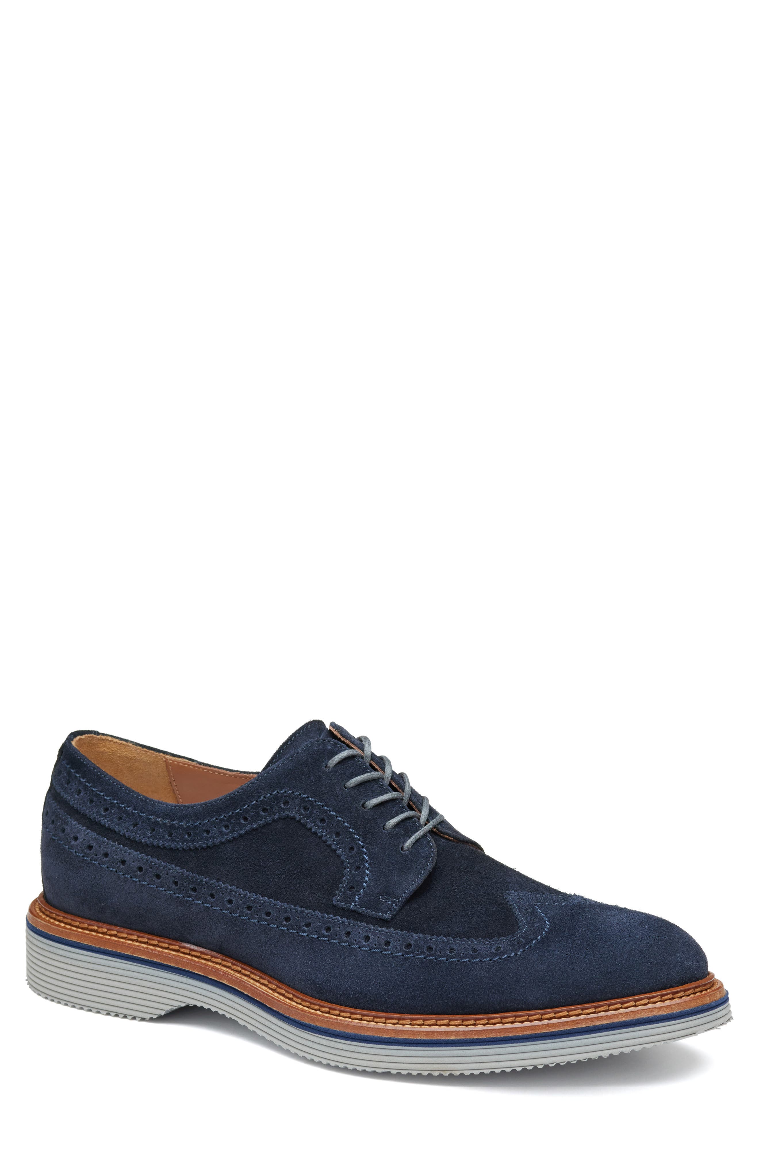 Johnston & Murphy Jenson Longwing Derby in Navy European Suede Cover