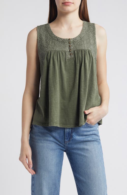 Lucky Brand Embroidered Yoke Tank Top In Green