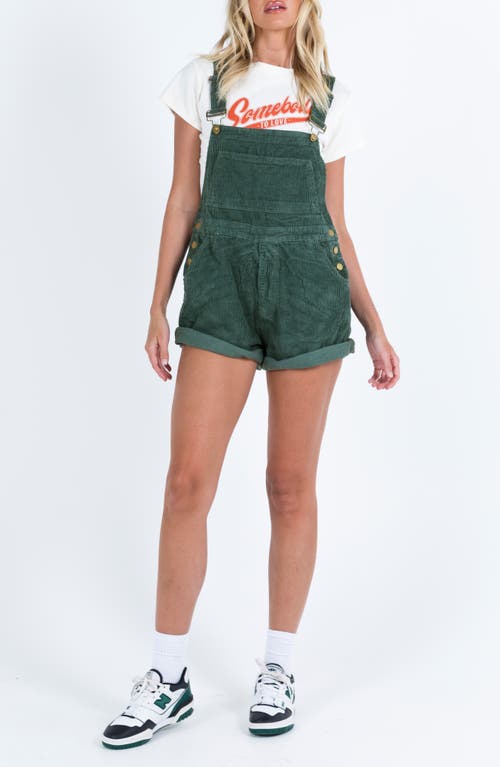 Princess Polly Kacey Corduroy Short Overalls Green at Nordstrom,