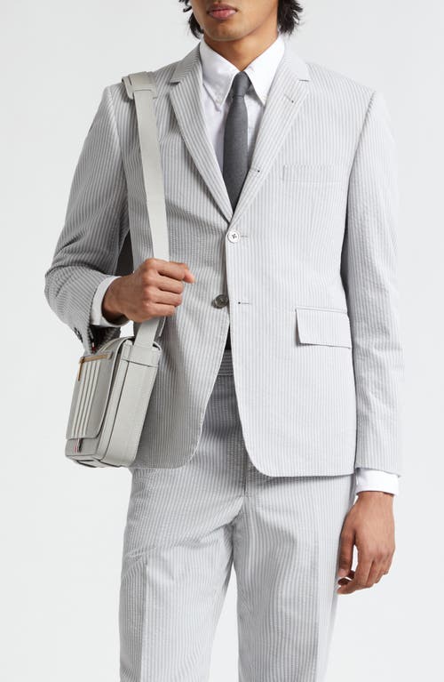 Thom Browne Stripe Cotton Seersucker Blazer Light Grey at Nordstrom,