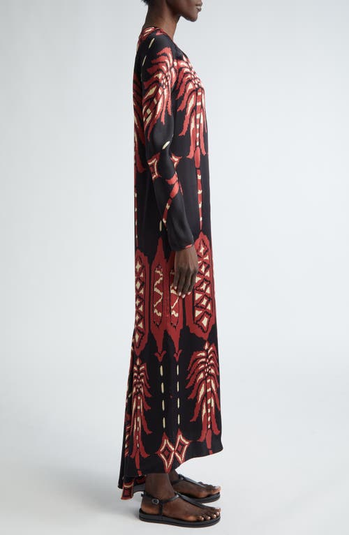 Shop Johanna Ortiz Relics Of Wisdom Long Sleeve Silk Maxi Dress In Apacheria Black-marsala-ecru