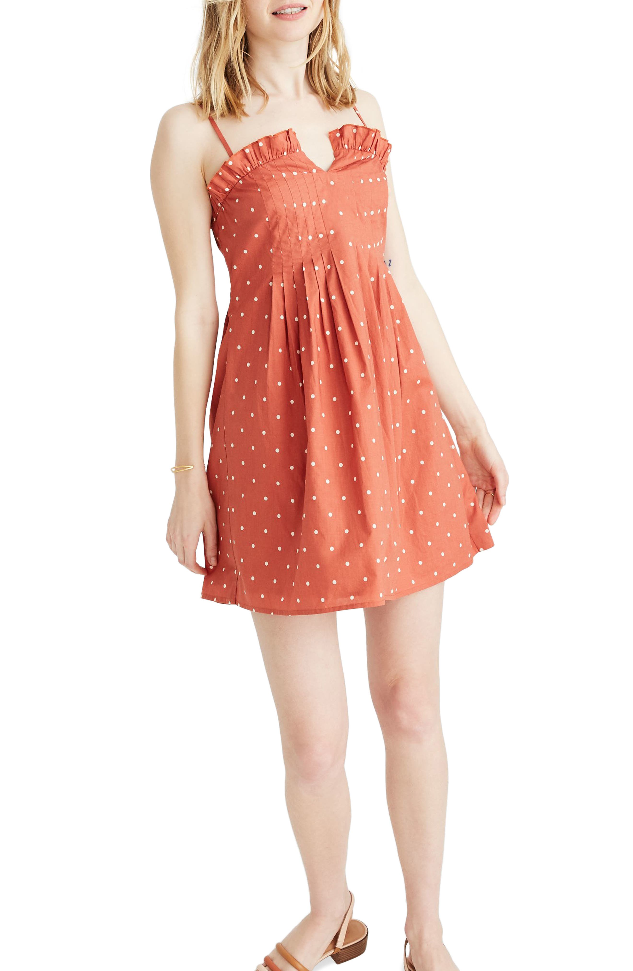 Madewell Polka Dot Pintuck Cami Dress, Orange