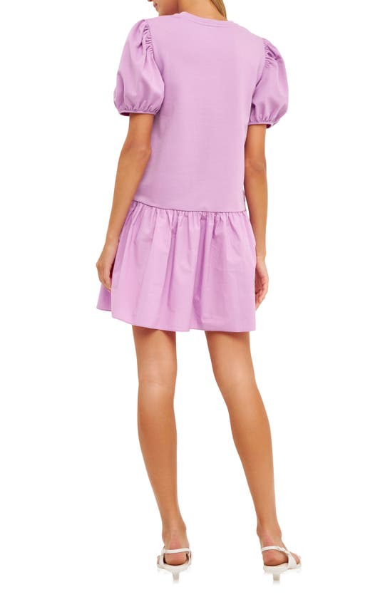 Shop English Factory Puff Shoulder Mixed Media Minidress In Lilac
