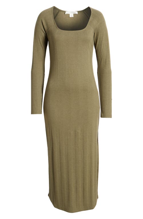 Shop Treasure & Bond Square Neck Long Sleeve Maxi Dress In Olive Kalamata