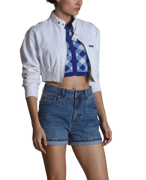 Members Only Mini Cropped Racer Jacket In White