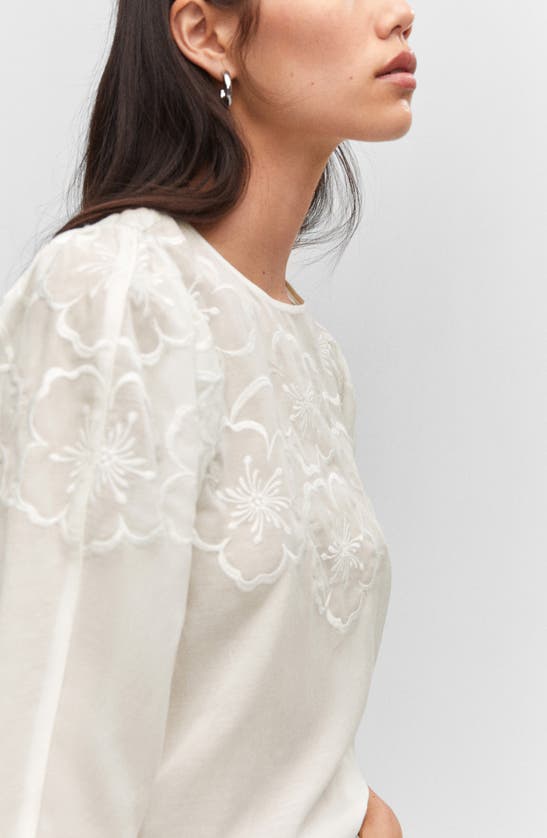 Shop Mango Floral Embroidered Top In Off White