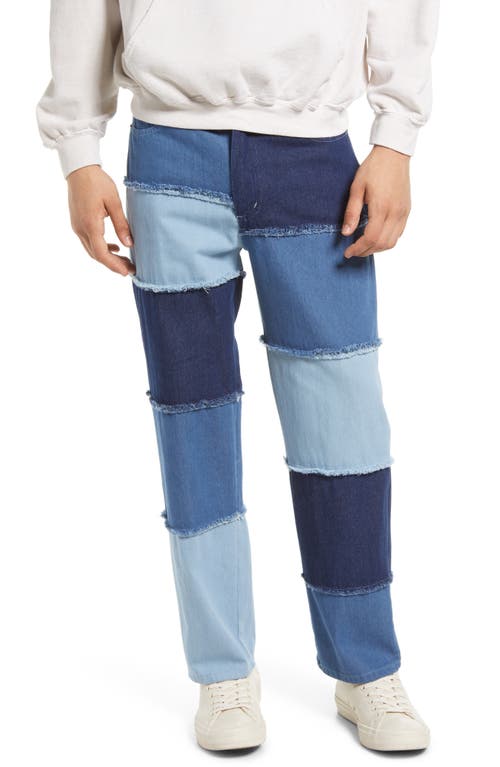 VINTAGE SUPPLY Patchwork Cotton Denim Jeans in Blue