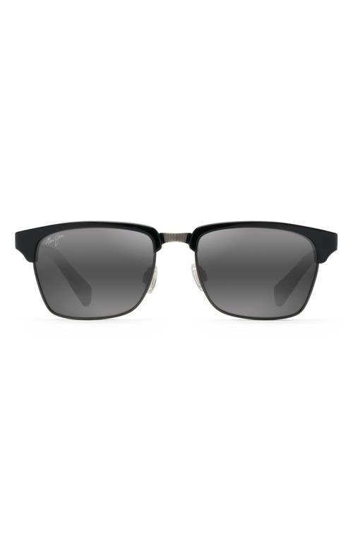 Maui Jim Kawika 54mm PolarizedPlus2 Rectangular Sunglasses in Black Gloss/Pewter at Nordstrom