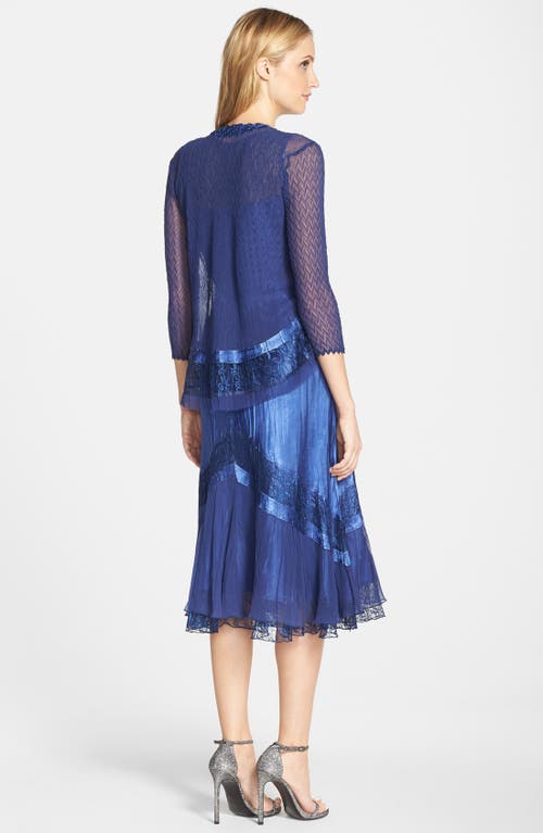 Shop Komarov Lace Trim Charmeuse & Chiffon Dress With Jacket In Navy