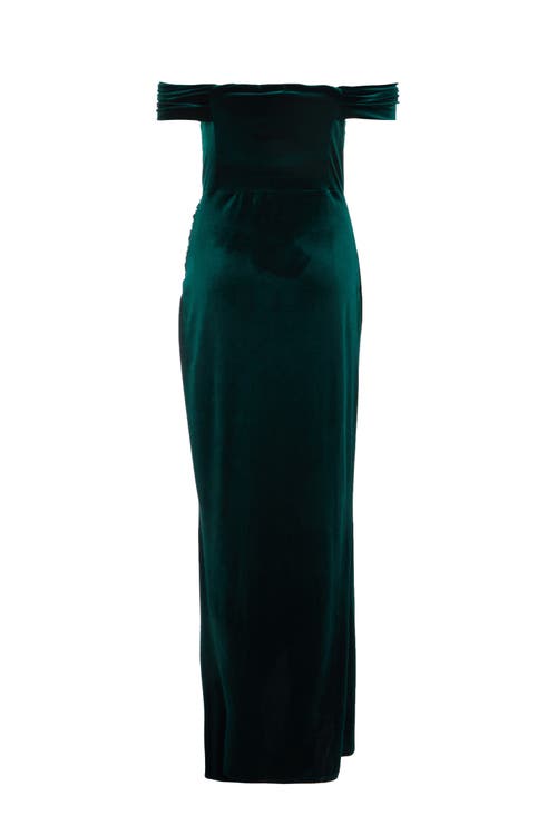Quiz Velvet Cowl Bardot Maxi Dress In Green