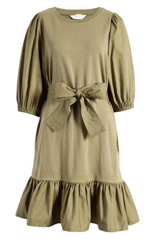 Shop Caslonr Caslon(r) Mixed Media Sweatshirt Dress In Olive Burnt