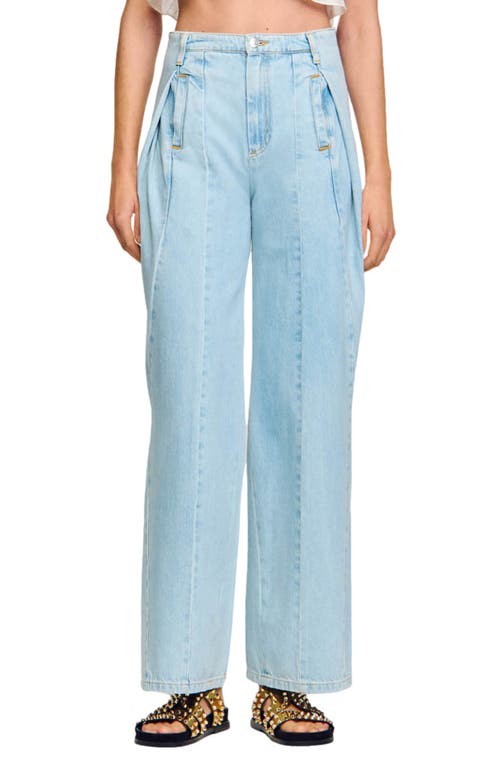 sandro Everly Pleated Straight Leg Pants in Light Blue Jean at Nordstrom, Size 4