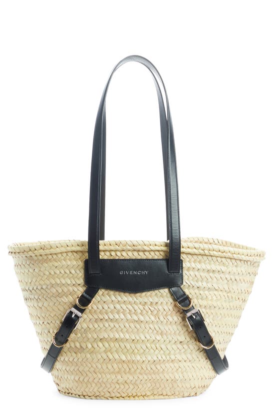 Givenchy Medium Voyou Straw Basket Shoulder Bag In Noir