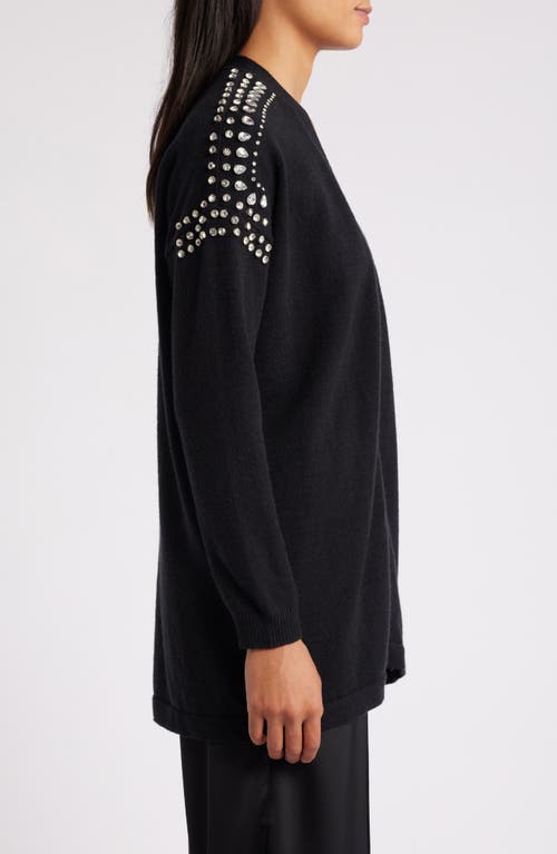 Shop Anne Klein Crystal Embellished Cardigan In Anne Black