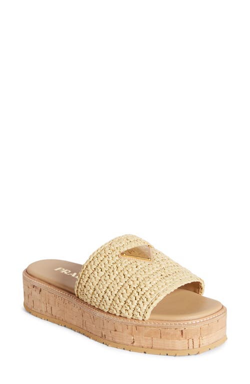 Prada Raffia Platform Slide Sandal in Natural at Nordstrom, Size 11Us