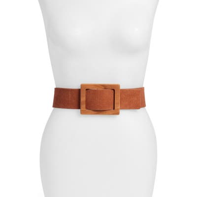 Something Navy Wooden Buckle Suede Belt, Cognac (Nordstrom Exclusive)
