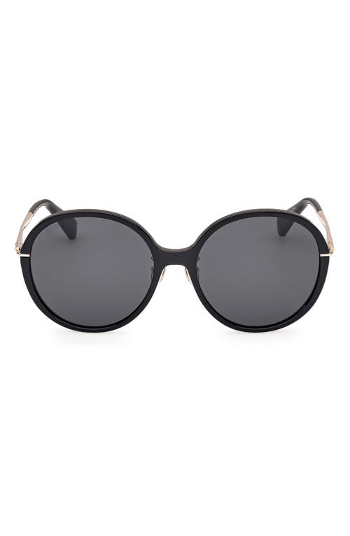 Shop Max Mara 58mm Round Sunglasses In Shiny Black/smoke